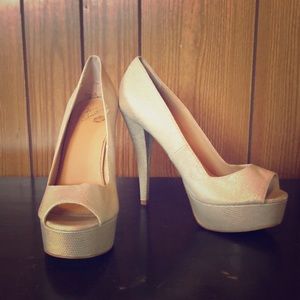 Colin Stuart snake skin peep toe pumps